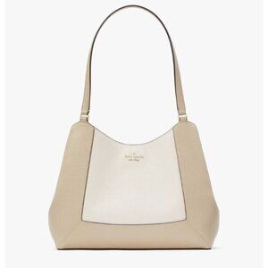 Kate Spade Womens Pebbled Leather Lena Sand Colorblock Large Shoulder Bag New